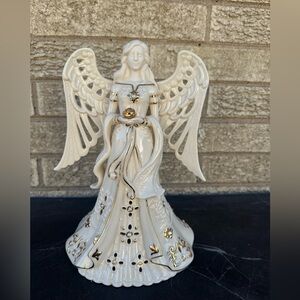 Lenox Florentine & Pearl Lighted Angel 24k Gold Trim Discontinued 2001-2018